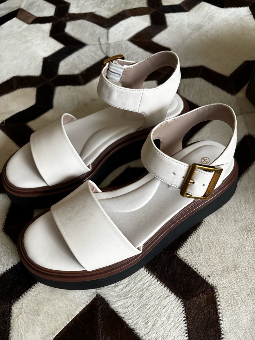 Giani Bernini Cream Platform Ankle-Strap Sandals with Gold Buckle
